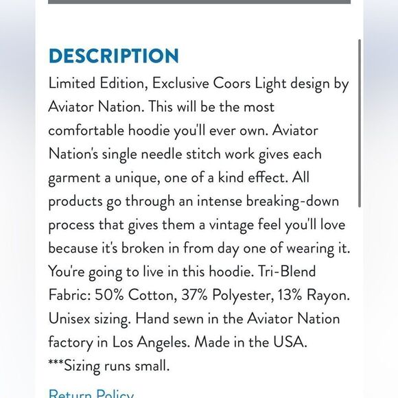 Aviator Nation Coors Light Zip Up Hoodie XS - Picture 3 of 11